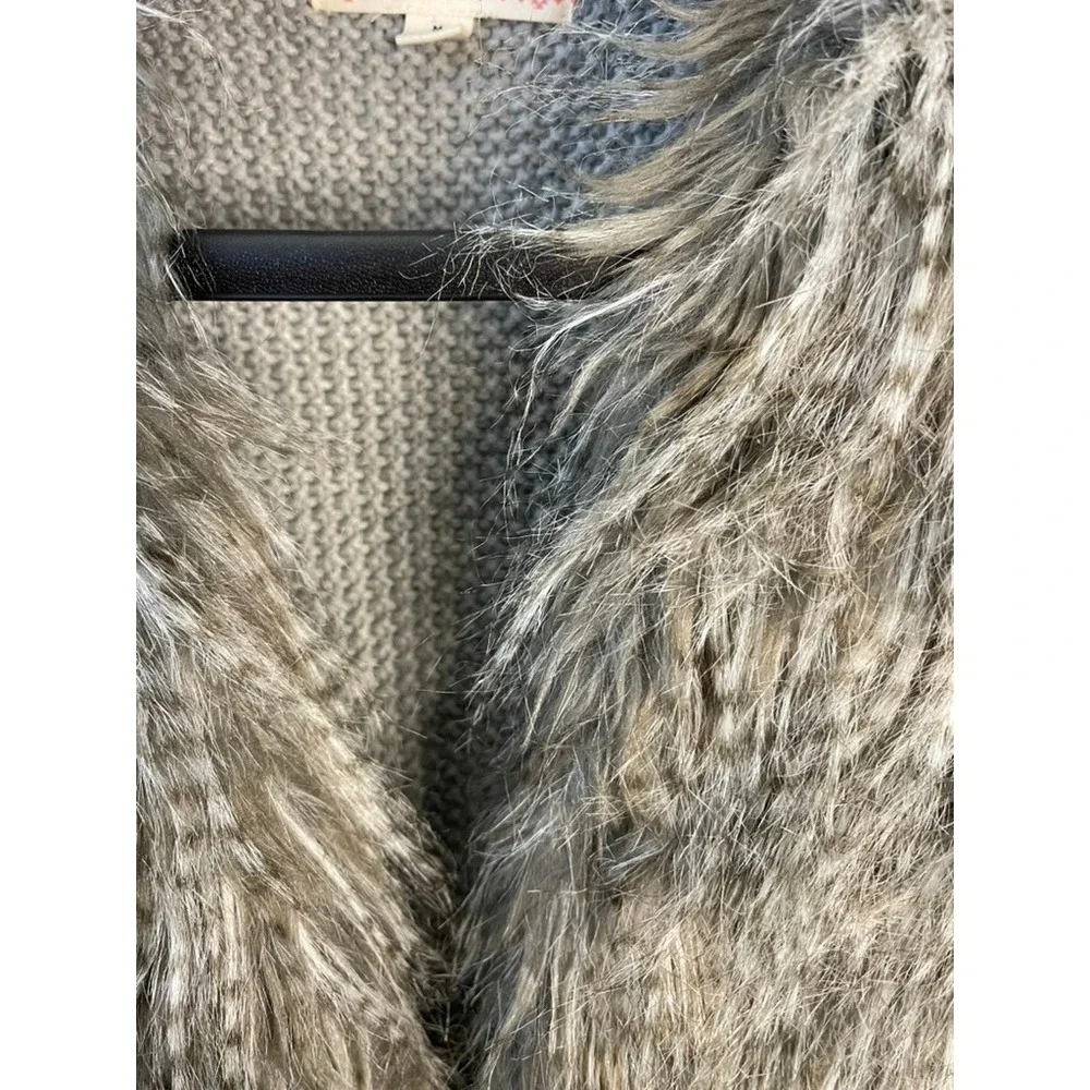 Pink Republic Womens Grey Faux Fur Knit Back Open Front Vest PF524159K Size M
